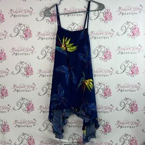 Boulala dress asymmetrical hem fairy 🧚 style tropical Blue Leaf Pattern Dress